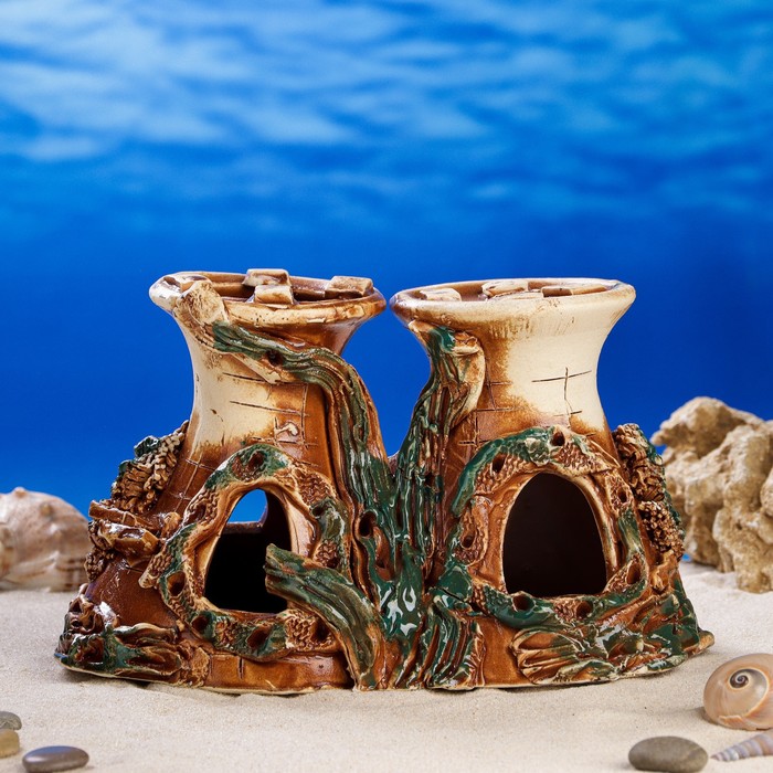 Декорация для аквариума "Шахматные фигуры", коричневая, 13х23х16 см