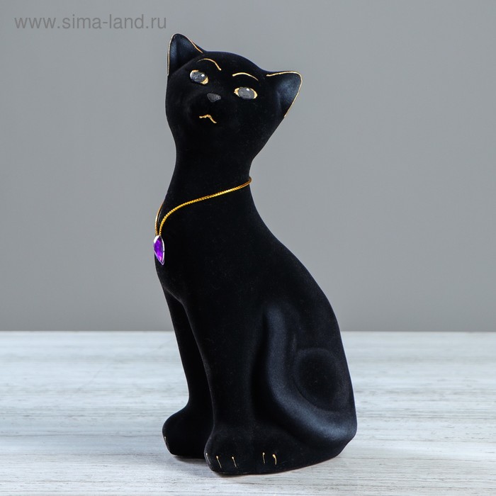 Копилка "Кот Яша", черная, флок, керамика, 26 см, микс