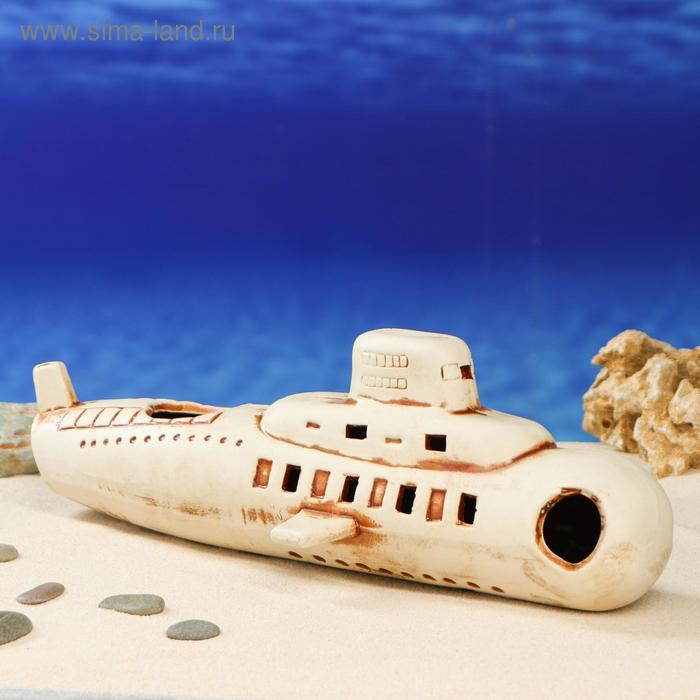 фото Декорация для аквариума "подводная лодка" 13 см × 37 см × 12 см керамика ручной работы