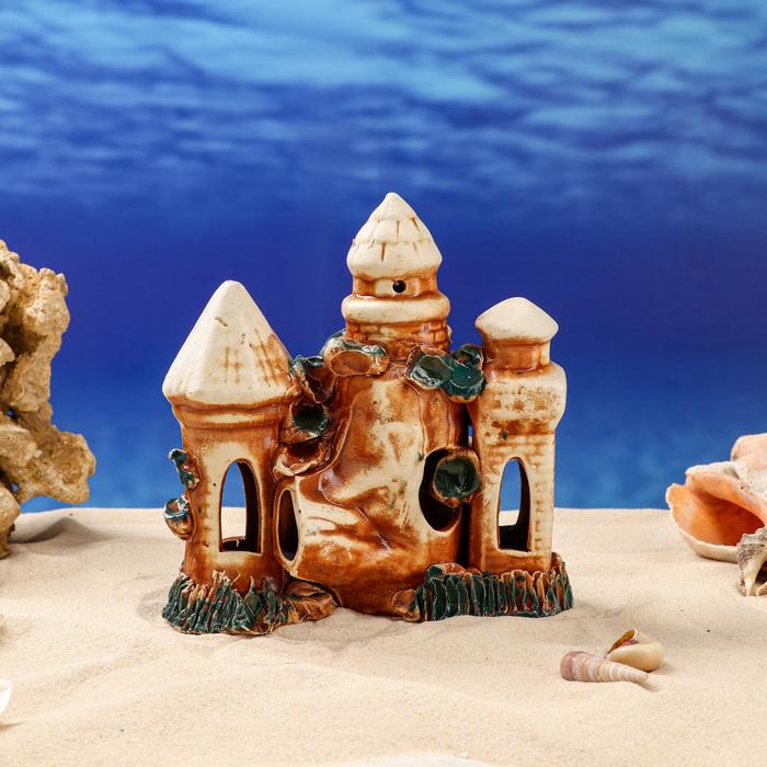 фото Декорация для аквариума "замок со скалой" , 14 х 17 х 21 см, микс керамика ручной работы