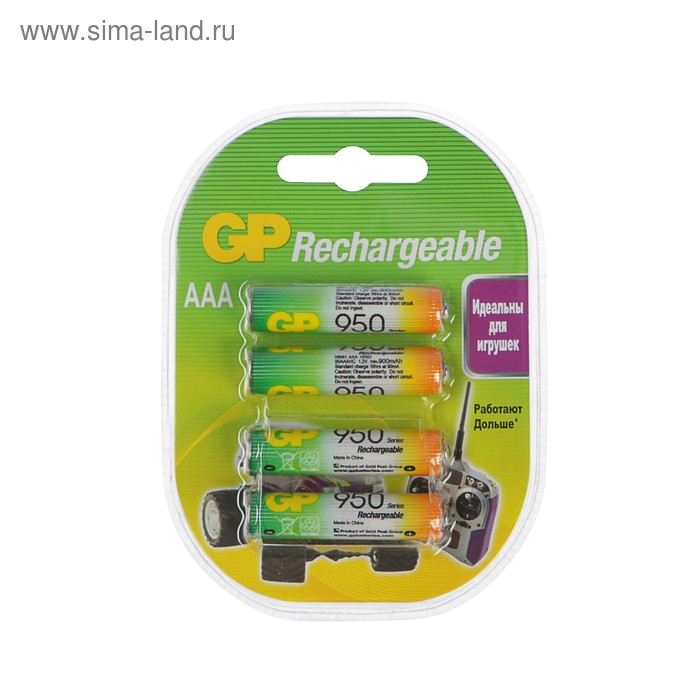 Аккумулятор GP, Ni-Mh, AAA, HR03-4BL, 1.2В, 950 мАч, блистер, 4 шт. 
Аккумулятор GP, Ni-Mh, AAA, HR03-4BL, 1.2В, 950 мАч, блистер, 4 шт.