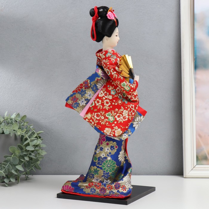 фото Кукла коллекционная "гейша в шелковом кимоно с веером" 40 см