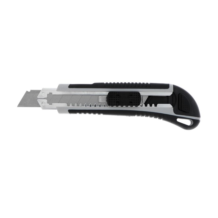 фото Нож универсальный тундра, металлическая направляющая, 2 запасных лезвия, 2к корпус, 18 мм