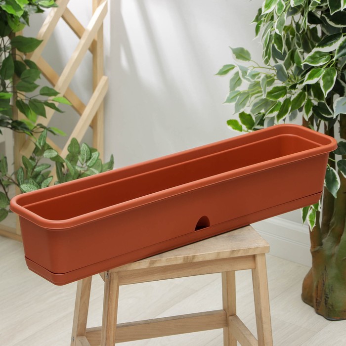 фото Ящик балконный с поддоном, 80 см, цвет терракотовый idea