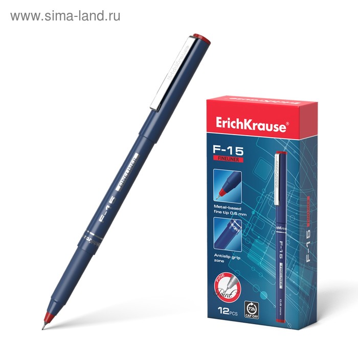 Ручка капиллярная Erich Krause F-15, узел 0.6 мм, чернила красные, длина линии письма 400 метров 
Ручка капиллярная Erich Krause F-15, узел 0.6 мм, чернила красные, длина линии письма 400 метров