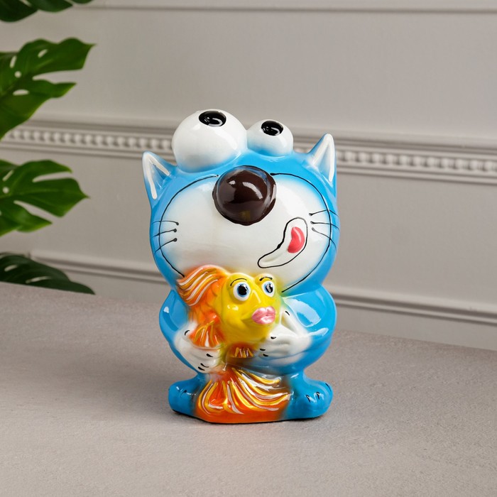 Копилка "Кот с рыбкой", голубая, нос микс, керамика, 25 см
Копилка "Кот с рыбкой", голубая, нос микс, керамика, 25 см