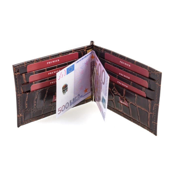 фото Зажим для купюр, отдел для монет, кредиток, цвет бордовый премьер