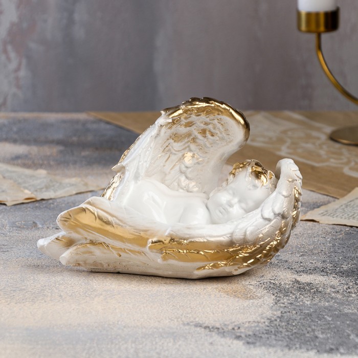 Статуэтка "Ангел в крыльях", белая, гипс, 14 см