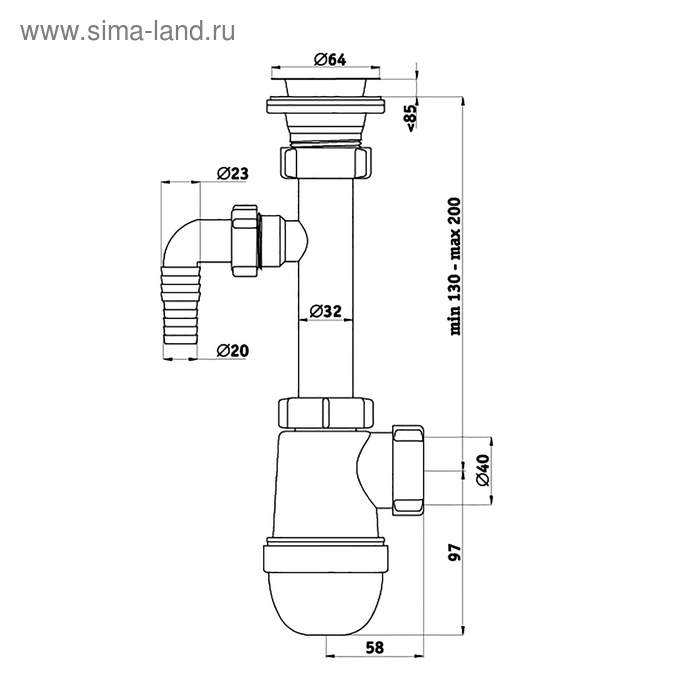 фото Сифон для раковины "ани пласт" c1300, 1 1/4" х 40 мм с отводом стиральной машины