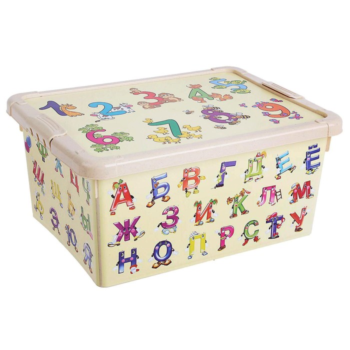 Ящик для игрушек с аппликацией «Буквы и цифры» с крышкой, 8 л, цвет бежевый 
Ящик для игрушек с аппликацией «Буквы и цифры» с крышкой, 8 л, цвет бежевый