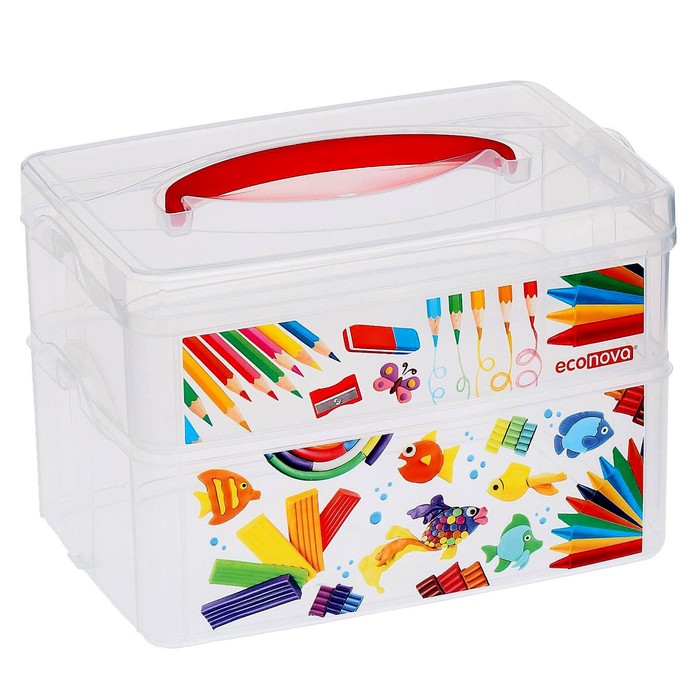 фото Ящик для игрушек с аппликацией art box, 2 секции 2 + 3 л, с крышкой и ручкой, бесцветный пластишка