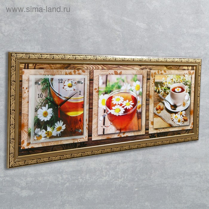 фото Часы-картина настенные, серия: цветы, "ромашковый чай", 35 х 100 см сюжет