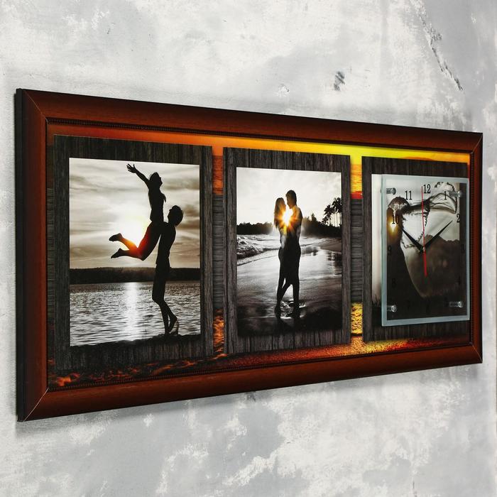 фото Часы-картина настенные, серия: люди, "влюбленные на закате", 35 х 100 см сюжет