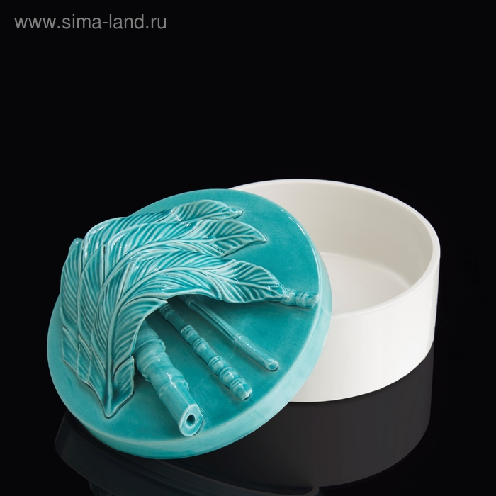 фото Шкатулка "перо" бело-бирюзовая, 18 × 18 × 13 см ceramiche dal pra