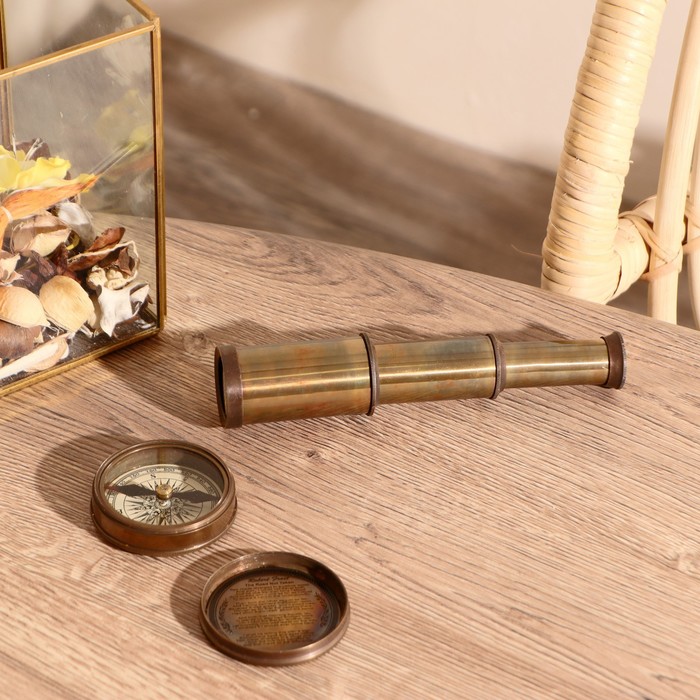 фото Сувенирный набор в шкатулке "шкипер" (компас, подзорная труба) 15,5х11х5,5 см