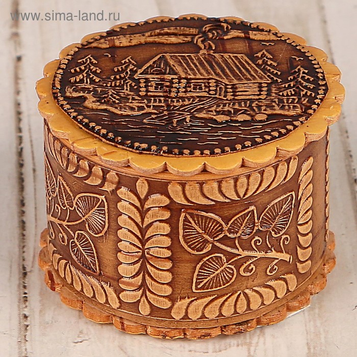 Шкатулка «Домик у реки с мостиком», 4×2,5 см, береста
Шкатулка «Домик у реки с мостиком», 4×2,5 см, береста