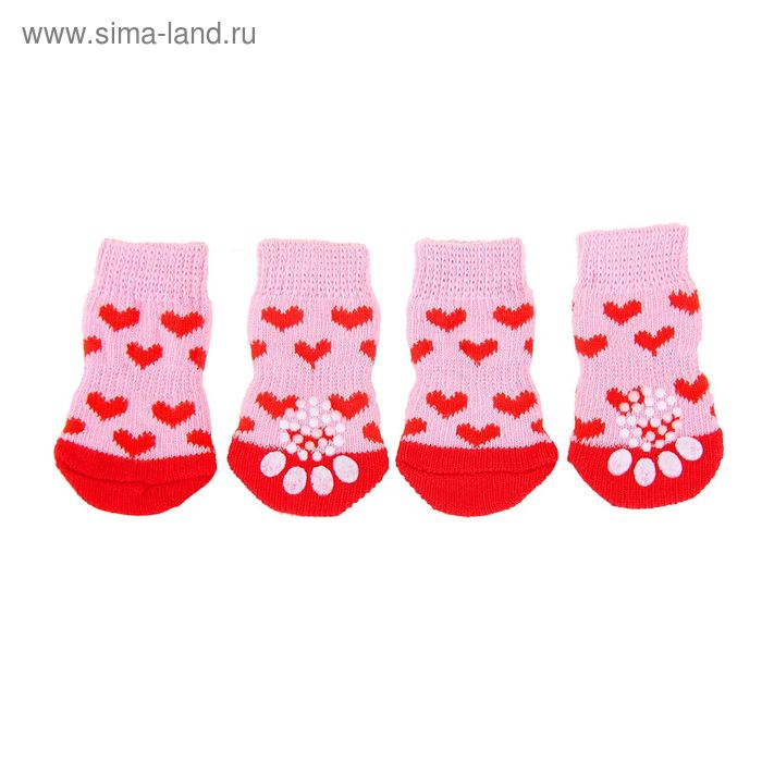 фото Носки нескользящие "сердечки", размер s (2,5/3,5 * 6 см), набор 4 шт, розовые пижон