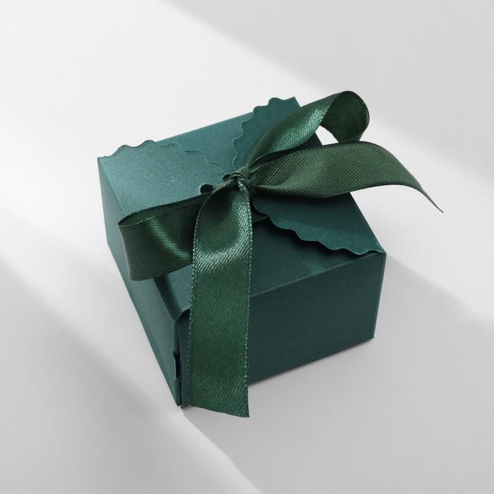 Зелёная коробка с бантиком, складная коробочка для украшений, зелёная лента на коробке