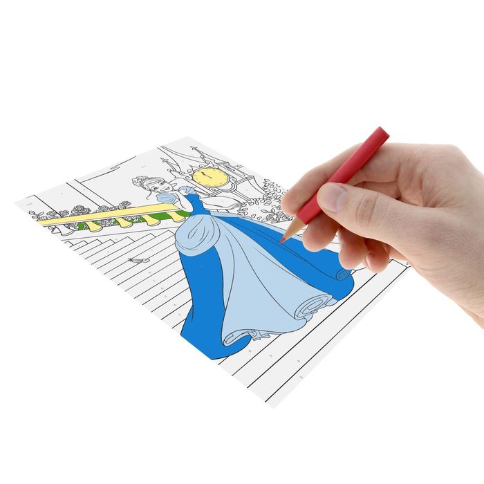 Раскраска по номерам "Золушка", Принцессы (карандаши 10 шт., точилка, игра) 21*30 см