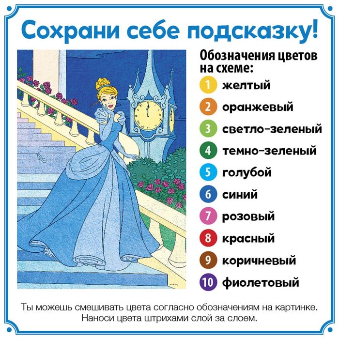 Раскраска по номерам "Золушка", Принцессы (карандаши 10 шт., точилка, игра) 21*30 см