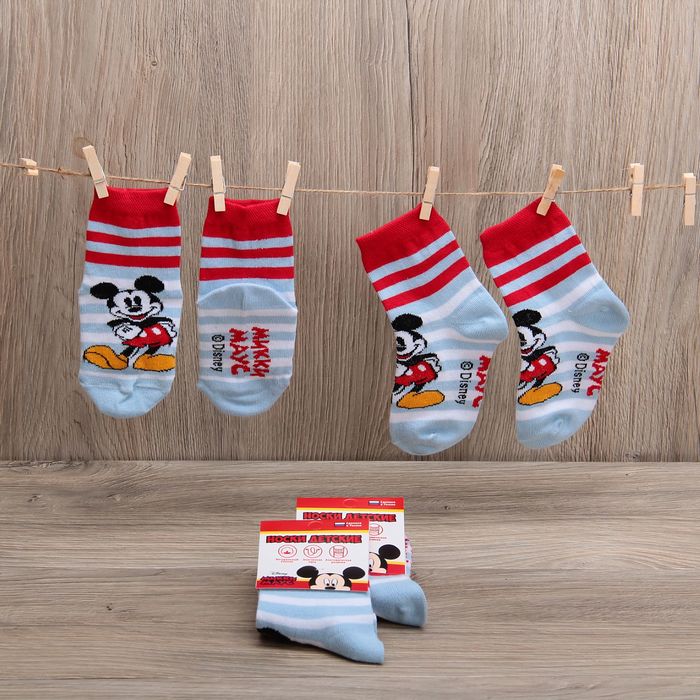 Носки детские "Микки Маус" полоска 18-20 см, 7-9 лет, 80% хл.,17% п/а, 3% эл.