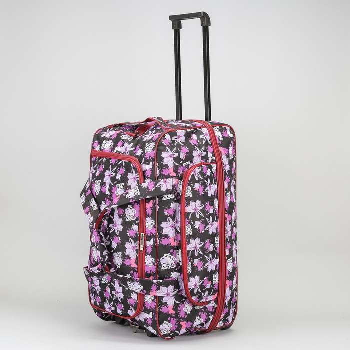 Сумка дорожная на колёсах "Цветы", 1 отдел с расширением, наружный карман, цвет красный
