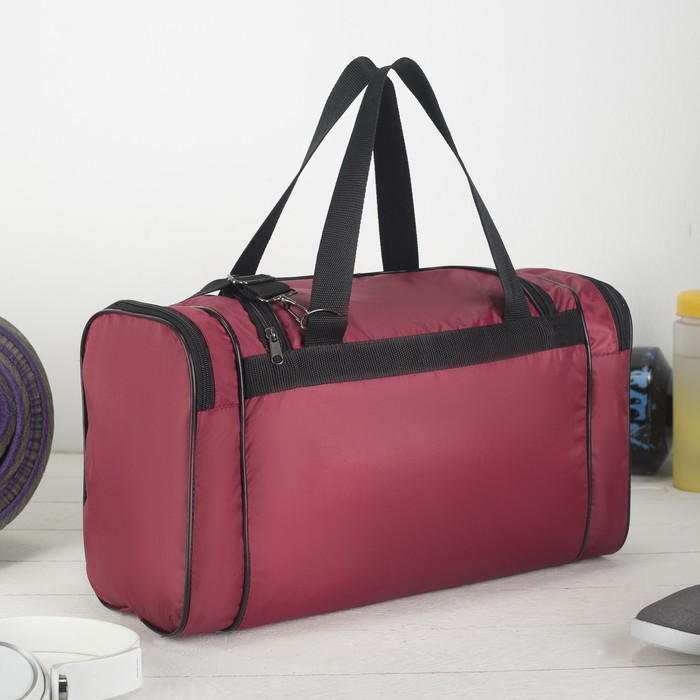 Сумка спортивная на молнии, 1 отдел, 2 наружных кармана, длинный ремень, цвет бордовый