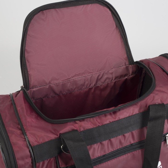 Сумка спортивная на молнии, 1 отдел, 2 наружных кармана, длинный ремень, цвет бордовый