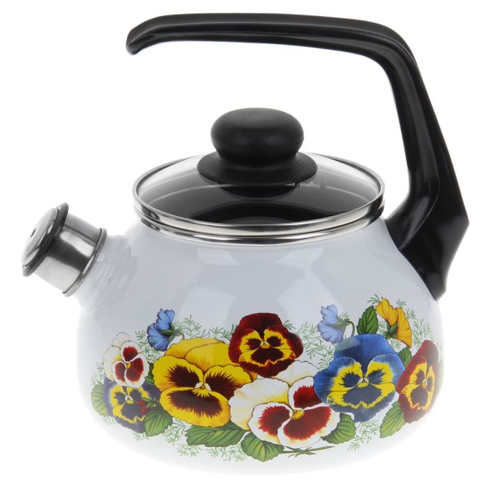 Чайник со свистком 2 л "Анютины глазки", фиксированная ручка