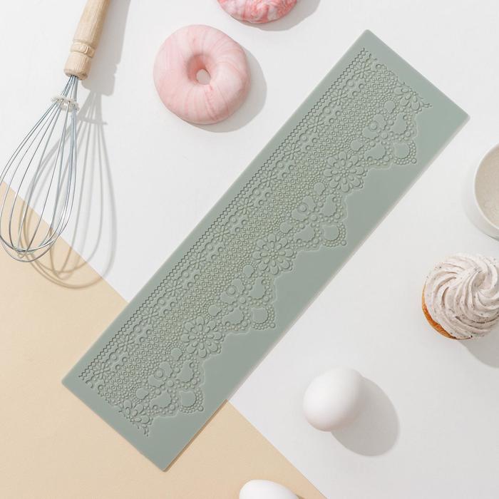 Коврик для айсинга 39х8,5 см "Кружевной венец", цвет розовый