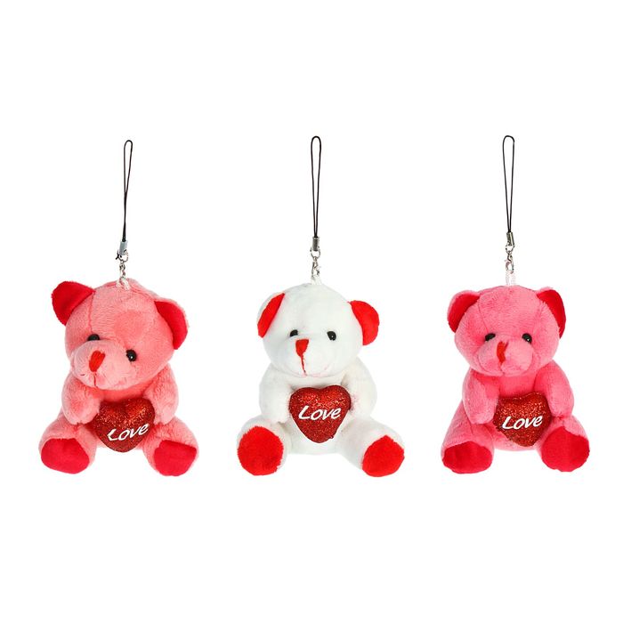 Мягкая игрушка-подвеска "Мишка с сердцем", цвета МИКС