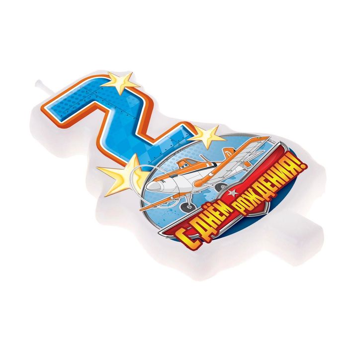 Свеча в торт Дисней "С днем рождения" цифра 2 Самолеты