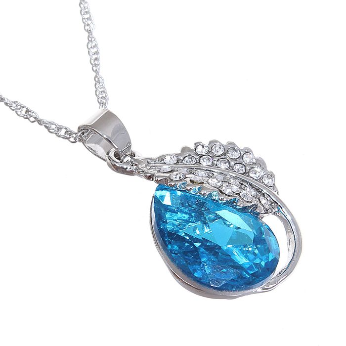 Кулон "Капелька с листочком", цвет голубой в серебре