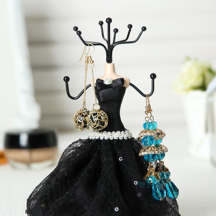 Подставка для украшений "Силуэт девушки в платье", ВЫСОТА Н=18, цвет чёрно-белый