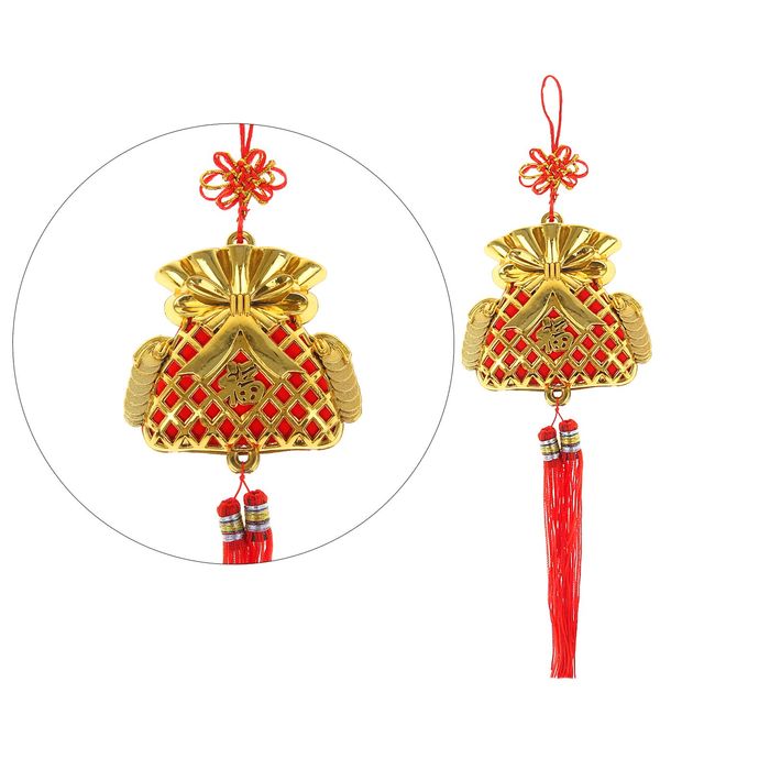 Подвеска с узлом счастья "Мешочек с богатством и карпами"