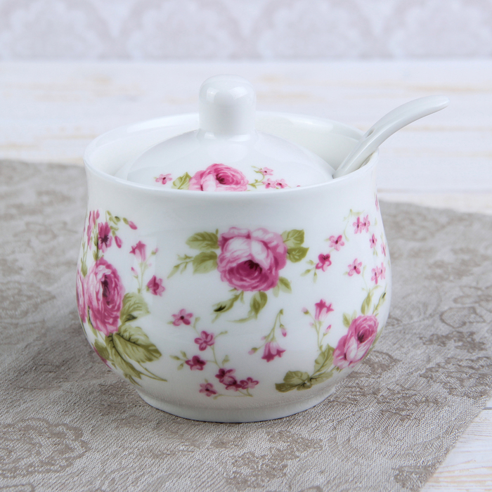 Сахарница "Роза на ветру", с ложкой