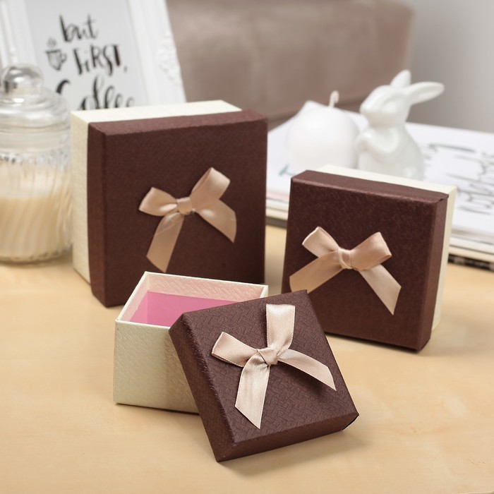 Набор коробок 3в1 "Бант", 11 х 11 х 7 - 7,5 х 7,5 х 5 см