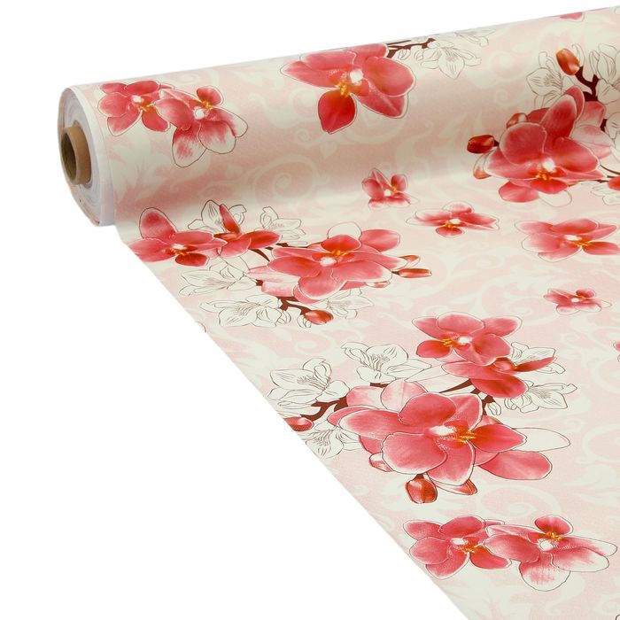 Клеенка столовая на нетканой основе "Декомир. Орхидея Ванда", рулон 20 м, цвет розовый