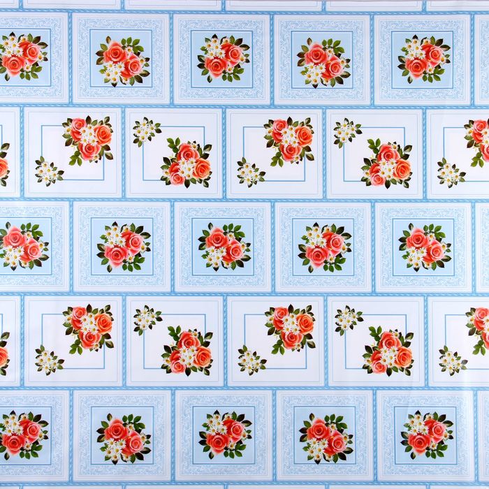 Клеенка столовая на нетканой основе, ширина 146 см "Сувенир", рулон 25 м, цвет голубой