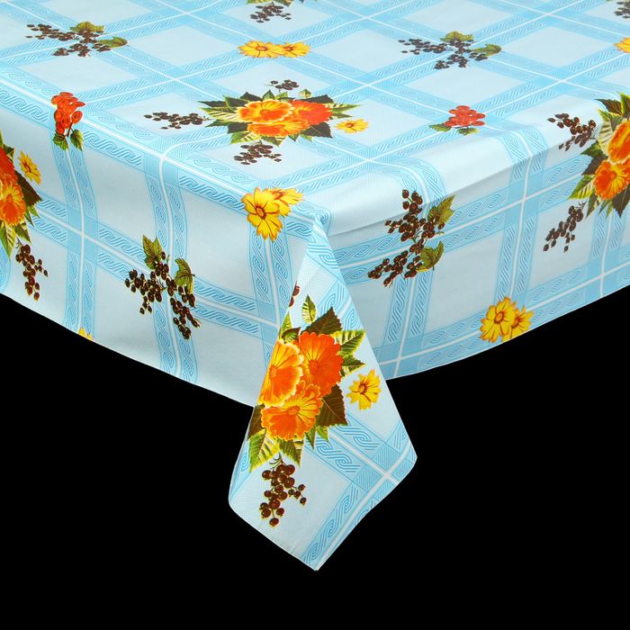 Клеенка столовая на нетканой основе, ширина 146 см "Лето", рулон 25 м, цвет голубой