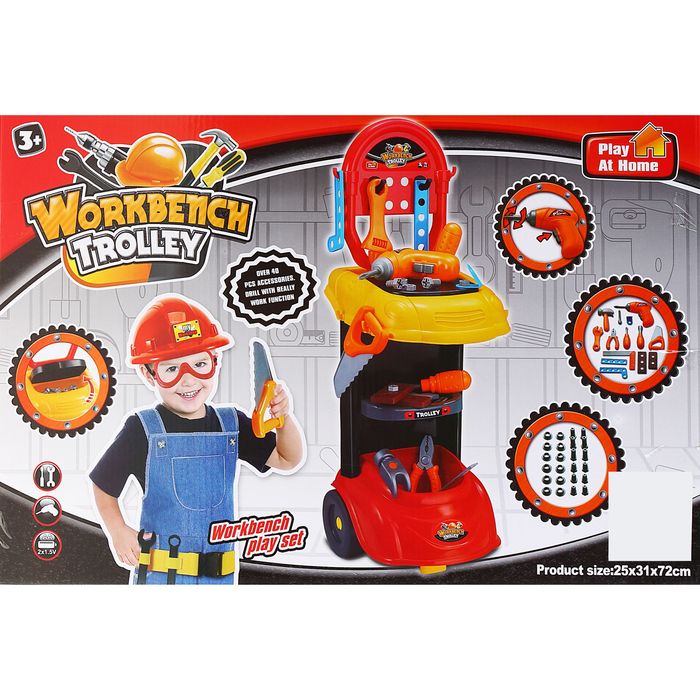 Игровой модуль "Тележка-мастерская" с электрической дрелью, 40 элементов
