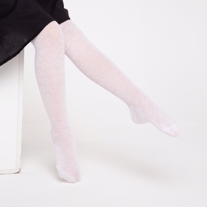 Колготки детские ажурные, цвет белый, рост 98-104