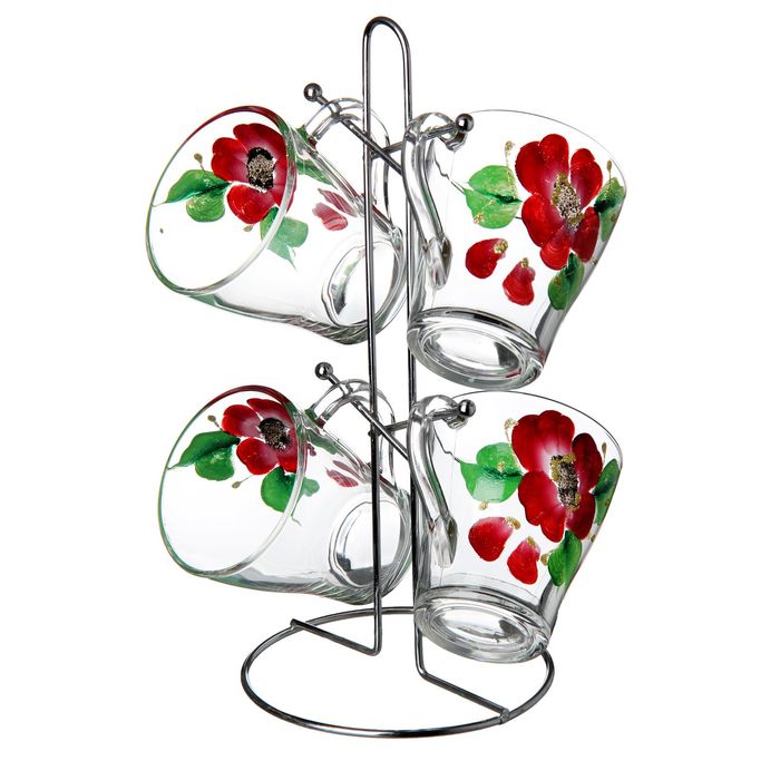 Набор кружек 300 мл "Сочные фиалки", 4 шт, на металлической подставке