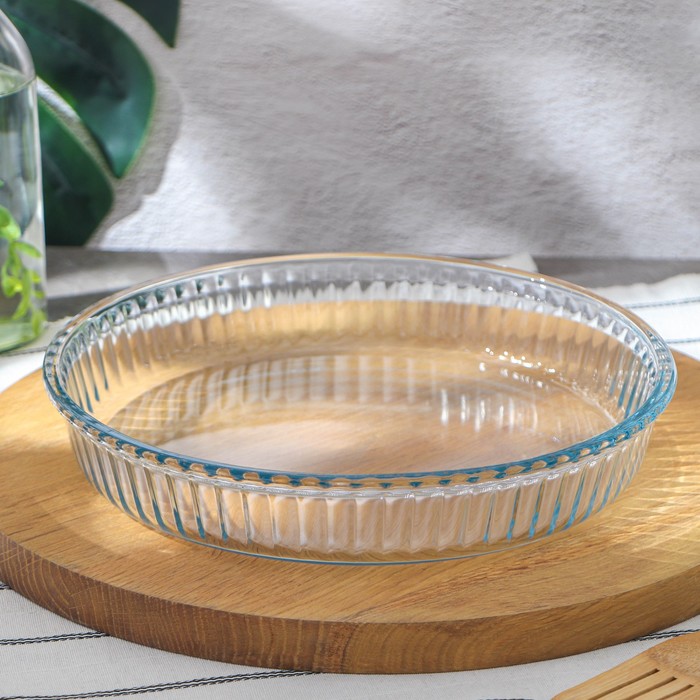 Форма круглая для запекания и выпечки из жаропрочного стекла Borcam, 1,5 л, рифлёная кастрюля из жаропрочного стекла для запекания borcam 1 л 20 4×16 см рифлёная с крышкой