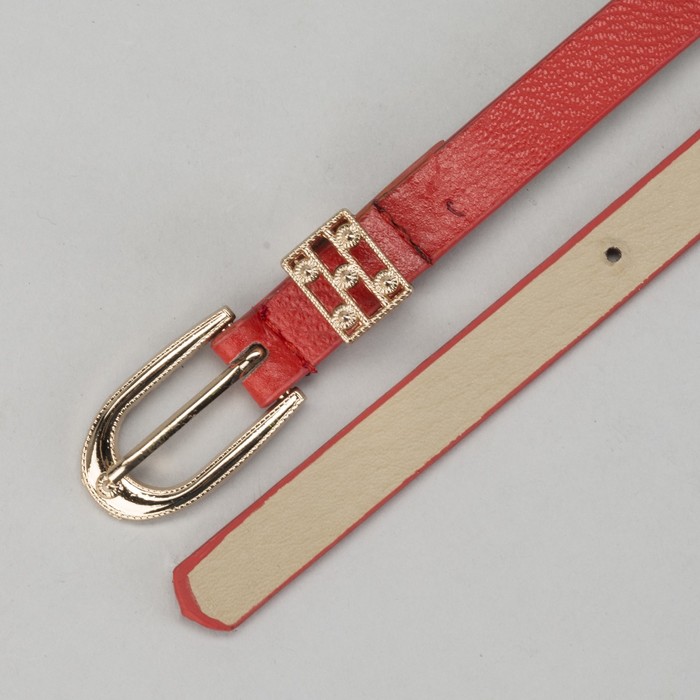 Ремень женский "Замочек", матовый, пряжка и хомут золото, ширина - 1см, красный