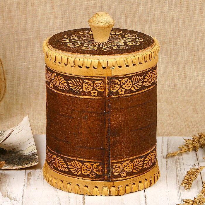 Туес для специй «Земляника», чай, 10х12 см, береста