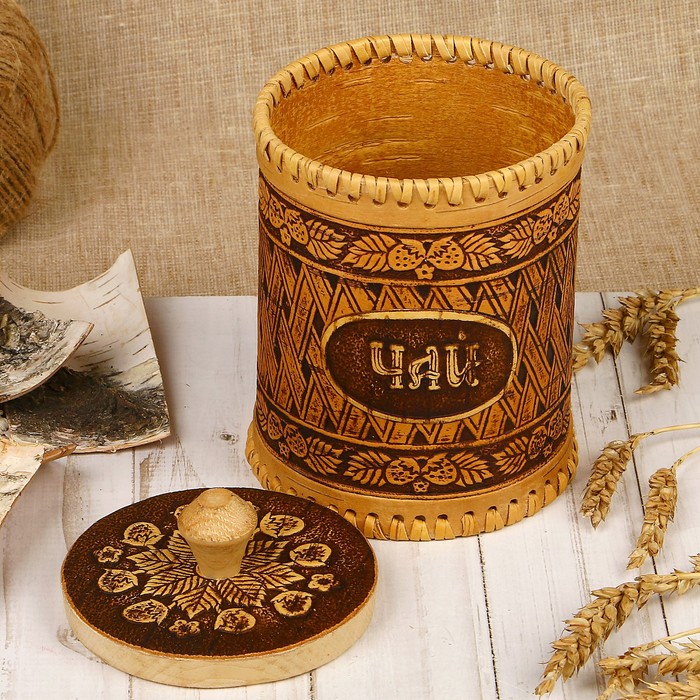 Туес для специй «Земляника», чай, 10х12 см, береста