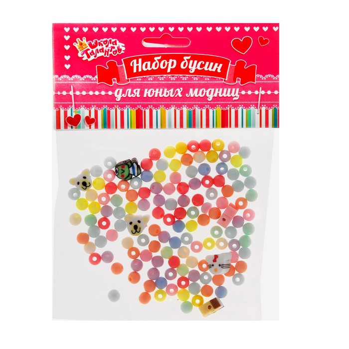 Набор бусин "Зверюшки" 6 шт + цветные кругляши