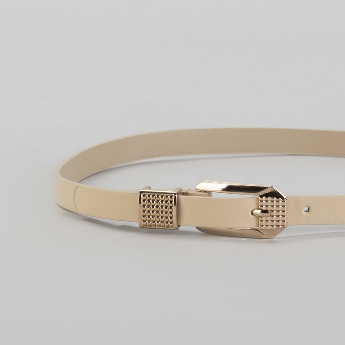 Ремень женский "Шик", гладкий, лакированный, пряжка и хомут под золото, ширина - 1,3см, бежевый