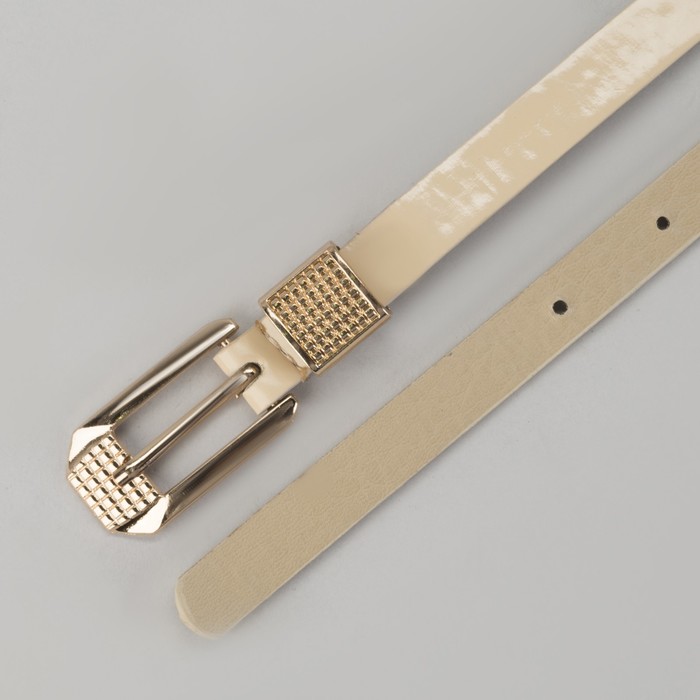 Ремень женский "Шик", гладкий, лакированный, пряжка и хомут под золото, ширина - 1,3см, бежевый